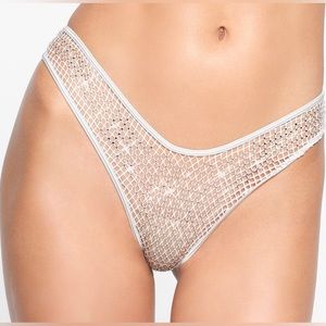 🎄💎SWAROVSKI X SKIMS🎄💎 STRETCH NET CRYSTAL EMBELLISHED THONG SILVER XS NWT